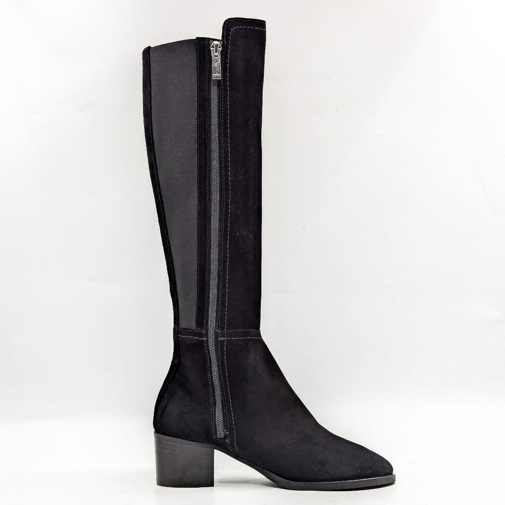Aquatalia Women Nova Black Suede Stretch Panel Dress Office Knee Boots size 6.5 - Picture 6 of 10